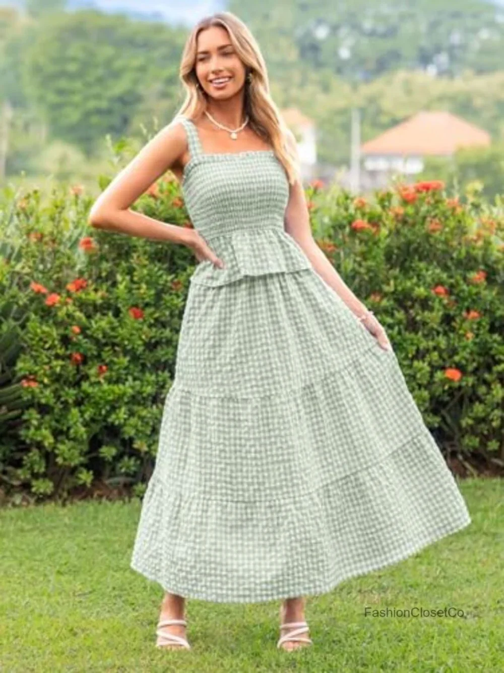 2 Piece Skirt Set Square Neck Tank Maxi Skirt with Pockets Cotton Blend Summer